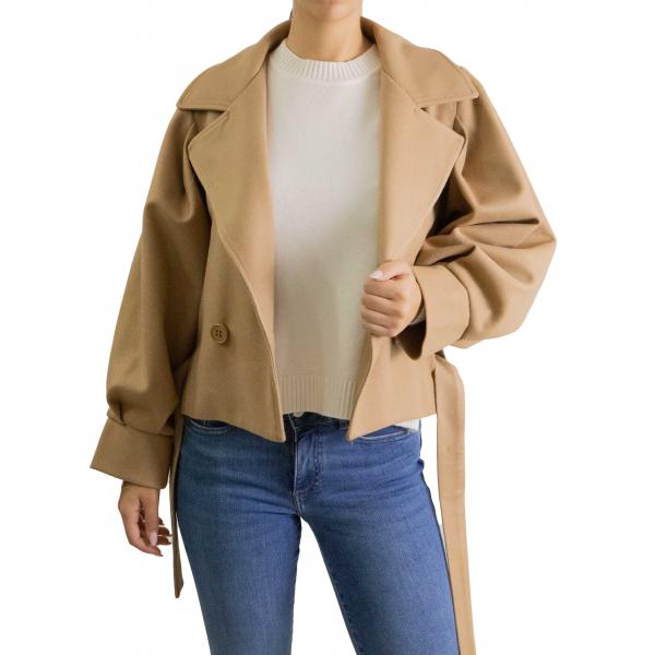 Cappottino corto con cinta e bottoni tinta unita Options